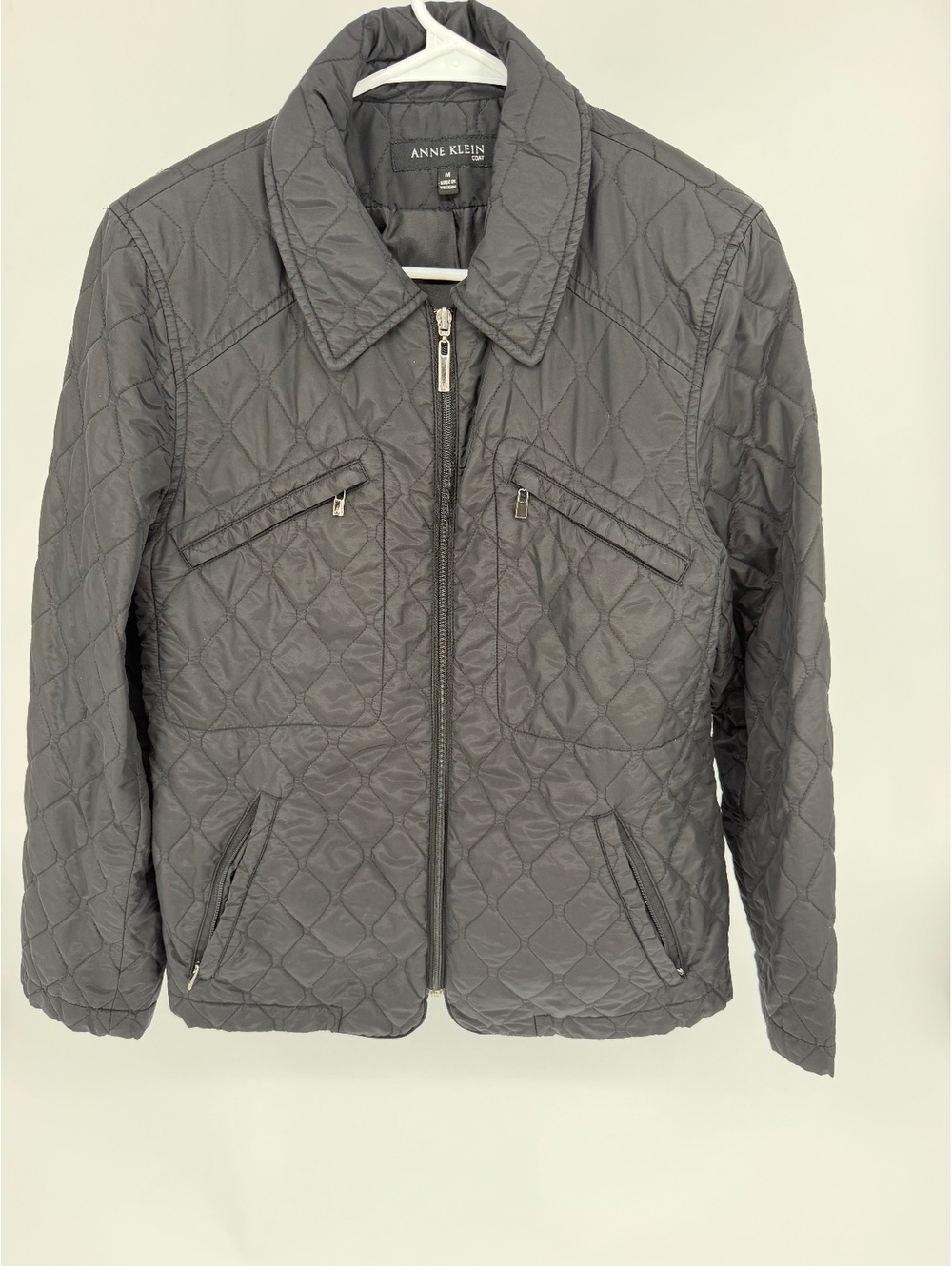 Anne Klein Quilted Black Coat Medium